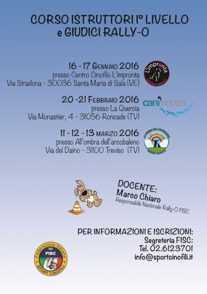 corsoistruttori 1 livello dal 16 gennaio al 13 marzo